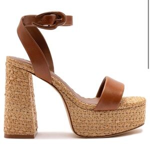 NIB Dolly Verona Sandal in Caramel Leather and Natural Raffia